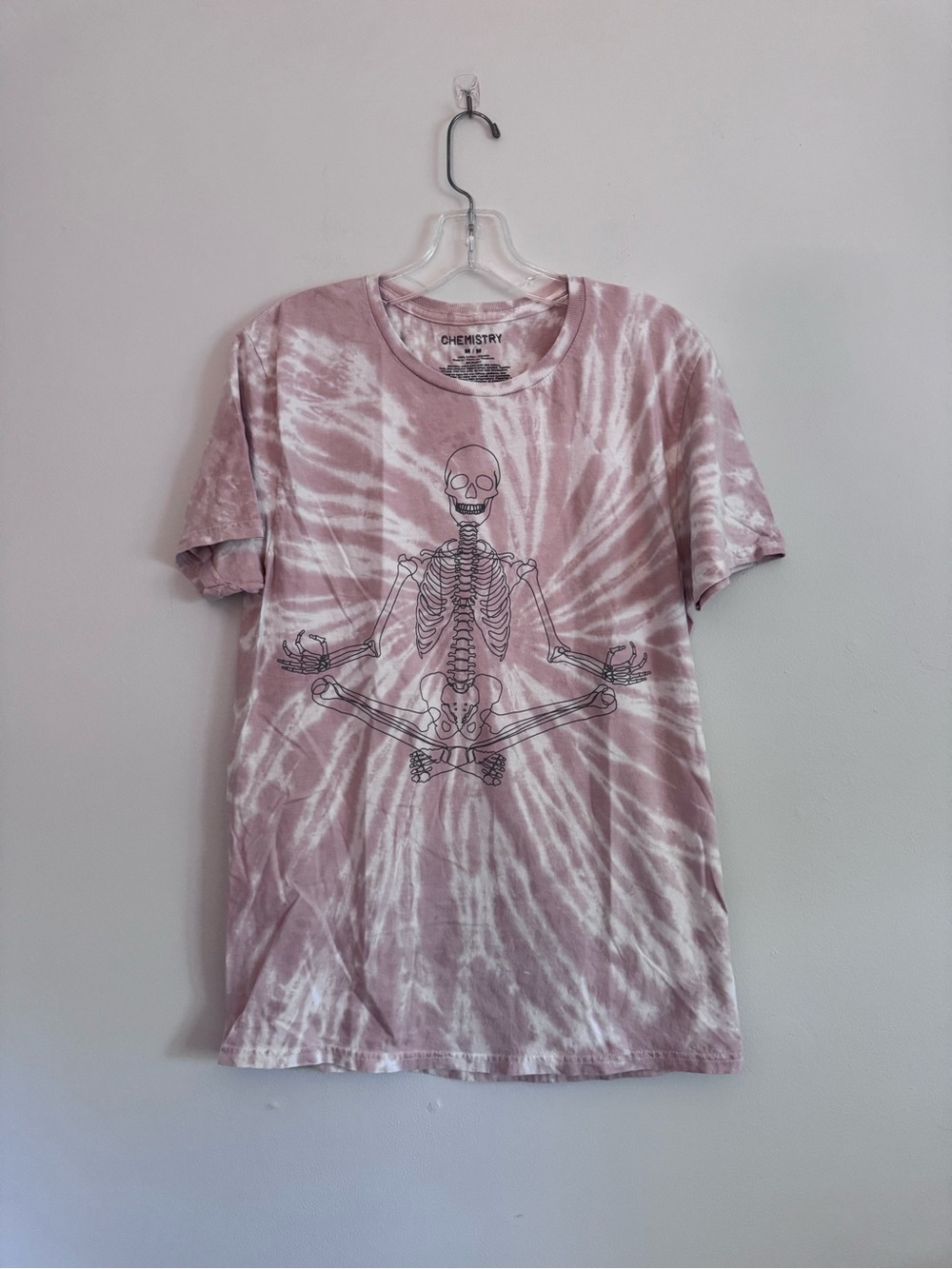 Chemistry Brand Men's Pink Tie-Dye Skeleton Graphic Tee size M